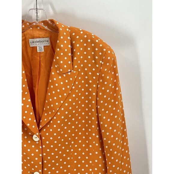 Vtg Liz Claiborne Long Line Blazer Orange Polka Dot Sz 14 Made in Korea - Picture 3 of 6